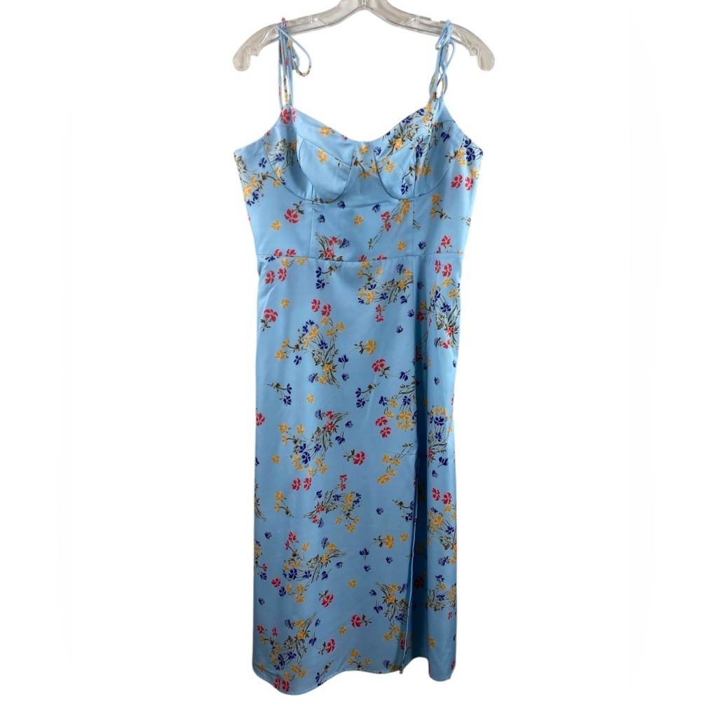 Cider Spaghetti Strap Blue Floral‎ Pattern High Slit Midi Dress Sz XL